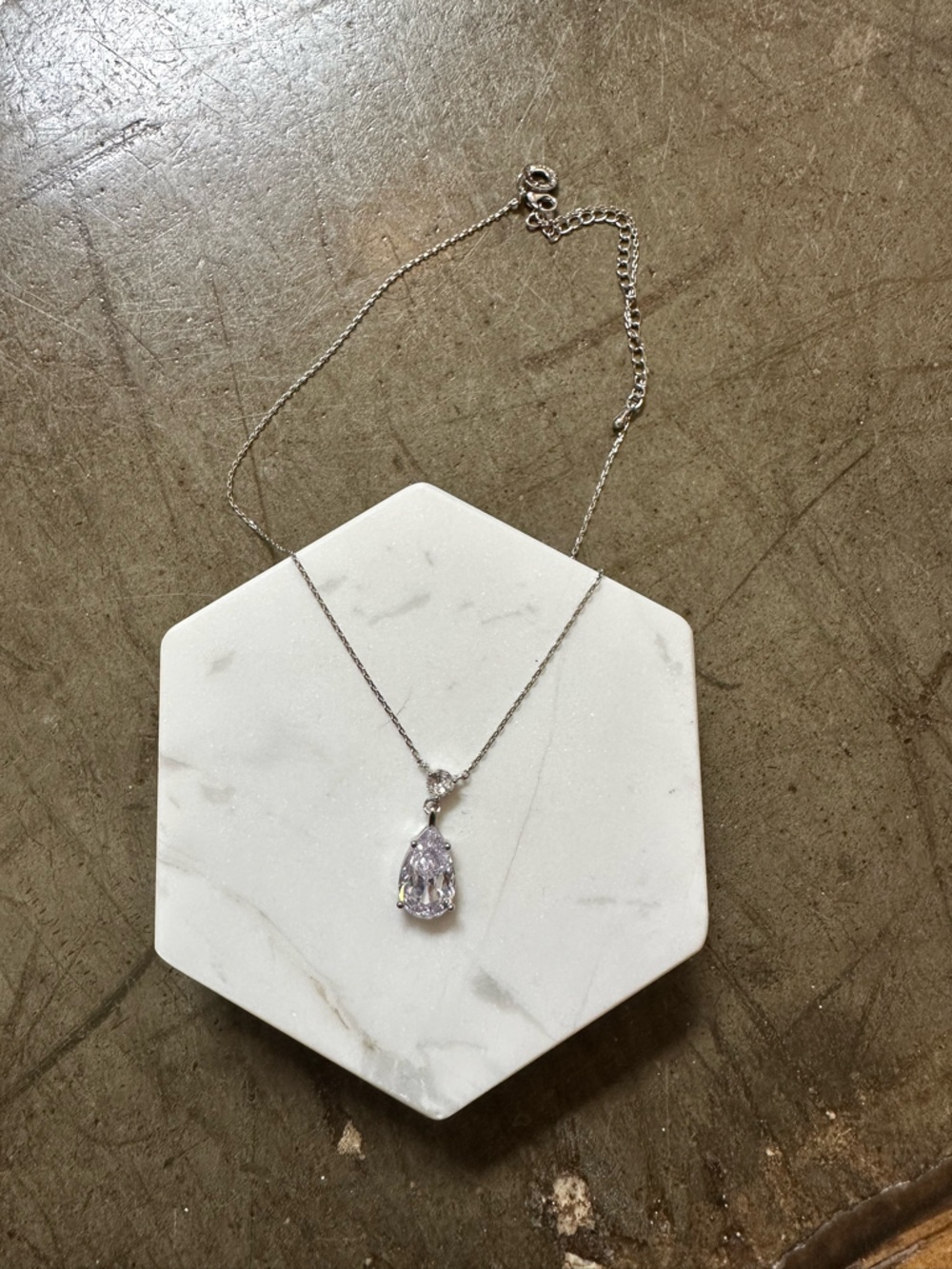 Kenneth Jay Lane Silver Necklace with Clear Teardrop Pendant